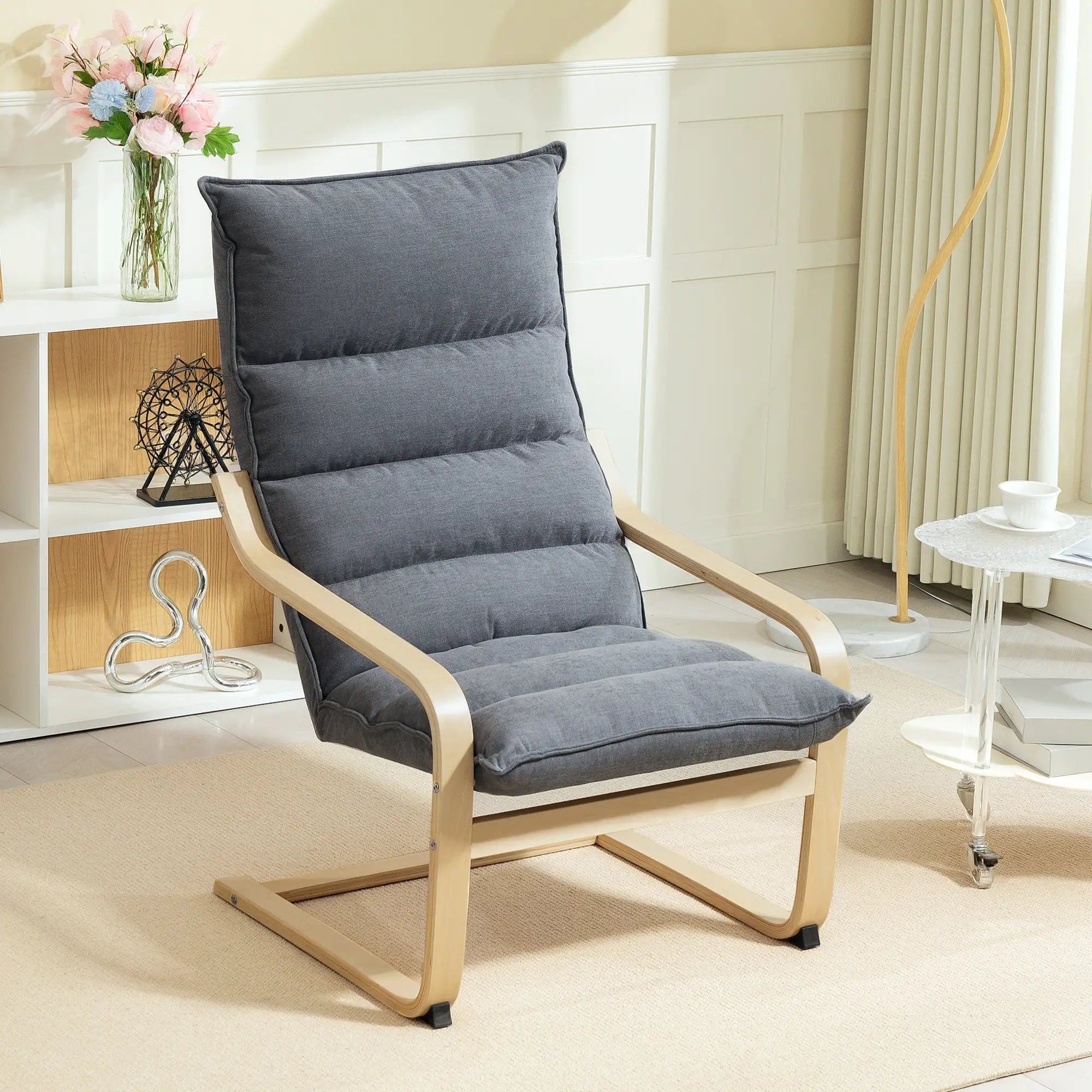 Birch Wood Fabric Modern Armchair, Accent Chair, Grey Accent Chairs at Gallery Canada