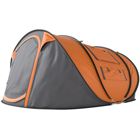 4 Person Camping Tent, Easy Pop Up, Doors, Windows, Carry Bag, Orange Camping Tents Orange, Grey at Gallery Canada