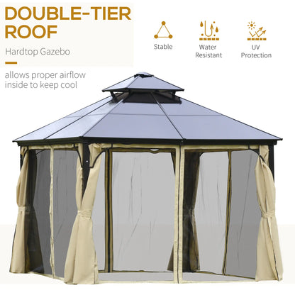 10' x 10' 2-Tier Outdoor Gazebo, Polycarbonate Roof, Beige Gazebos at Gallery Canada
