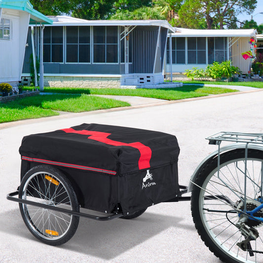Bicycle Trailer Bike Cargo Trailer Garden Utility Cart Tool Carrier with Removable Cover, Red - Gallery Canada