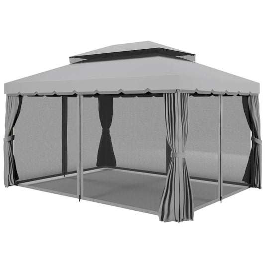 13' x 10' Gazebo, Polyester Roof, Mesh Sidewall, Aluminum Frame, Light Grey Gazebos Light Grey at Gallery Canada