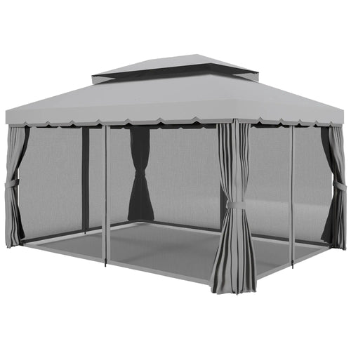 13' x 10' Gazebo, Polyester Roof, Mesh Sidewall, Aluminum Frame, Light Grey