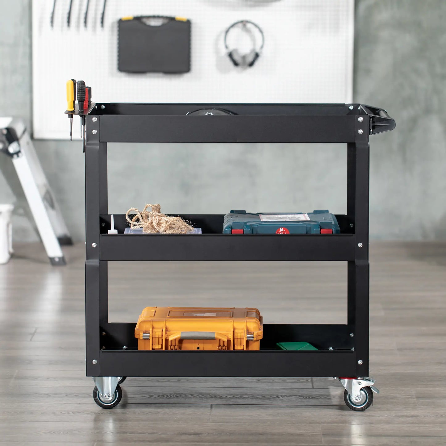 3 Tier Rolling Tool Cart, 330 LBS Capacity, Heavy Duty, Black Tool Organizers at Gallery Canada