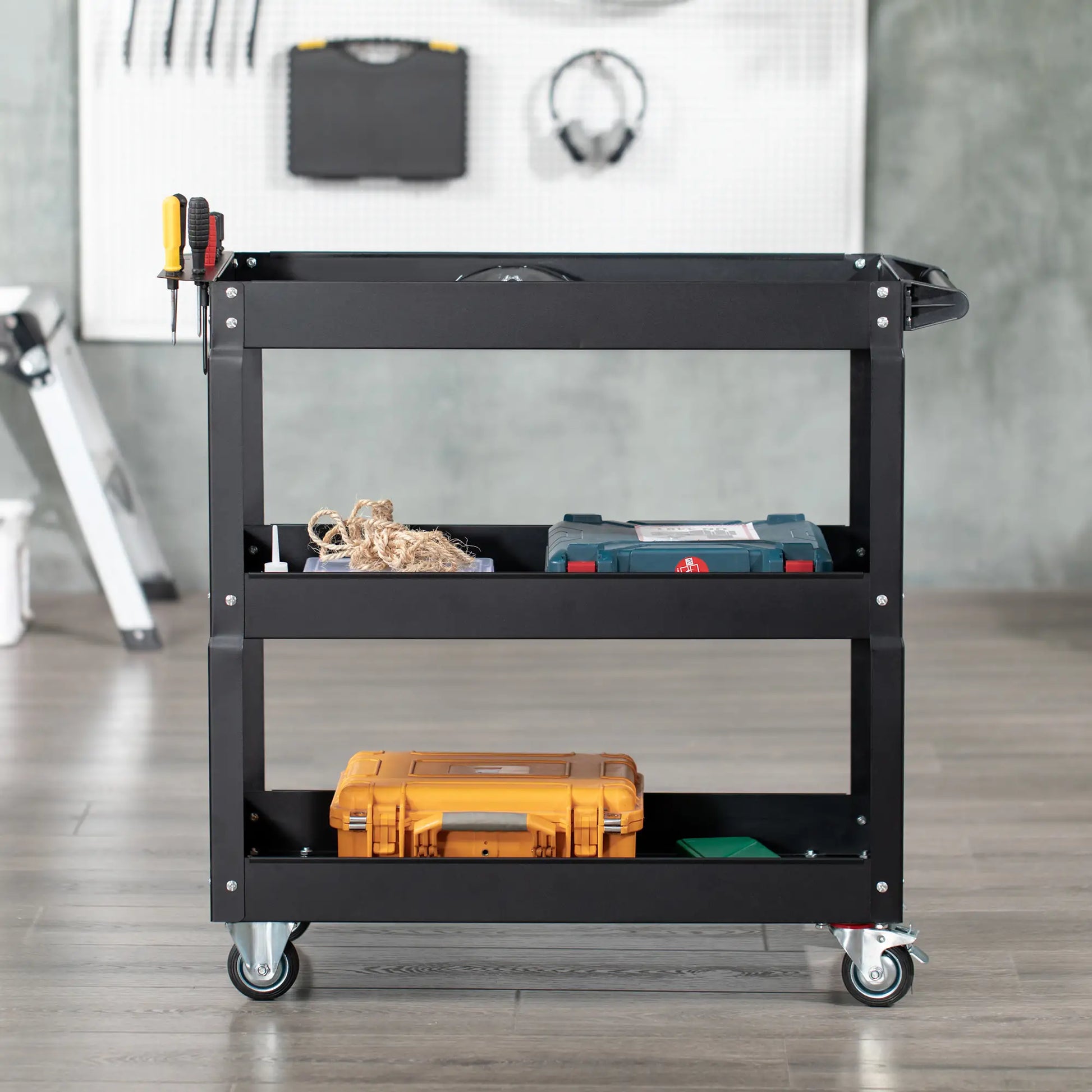 3 Tier Rolling Tool Cart, 330 LBS Capacity, Heavy Duty, Black Tool Organizers at Gallery Canada