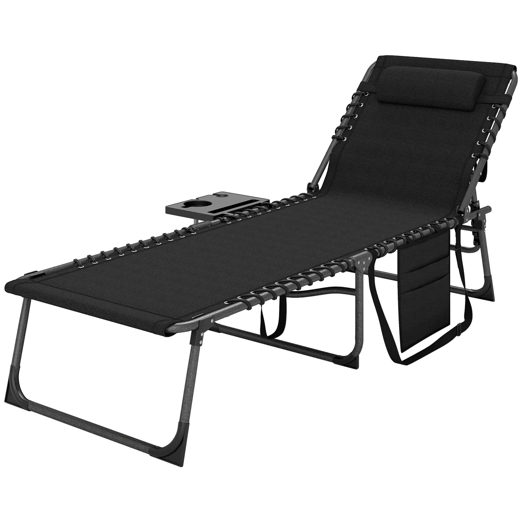 Folding Lounge Chair, Adjustable Back, Side Table, Headrest, Black Lounger Chairs Black, Grey at Gallery Canada