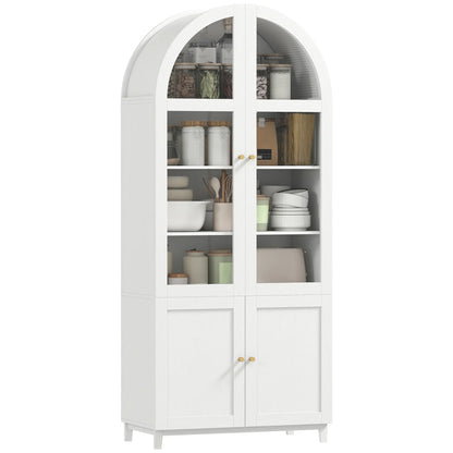 Armoire de garde-manger à arche, 71" de haut, portes en verre acrylique, blanc