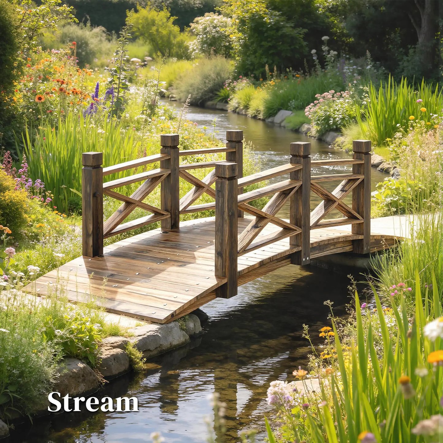 Garden Bridge, Wooden Arch Footbridge With Safety Rails, Carbonized Garden Decor at Gallery Canada