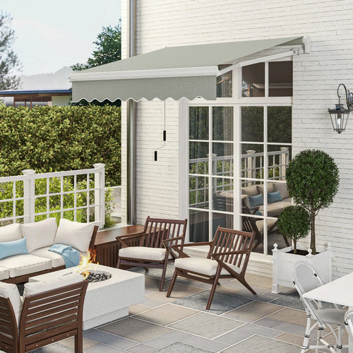 8'x7' Patio Awning, Manual Retractable Sun Shade, Light Grey