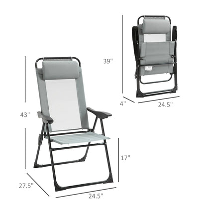 4 Camping Chairs, Adjustable Backrest, Removable Headrest, Grey Patio Chairs at Gallery Canada
