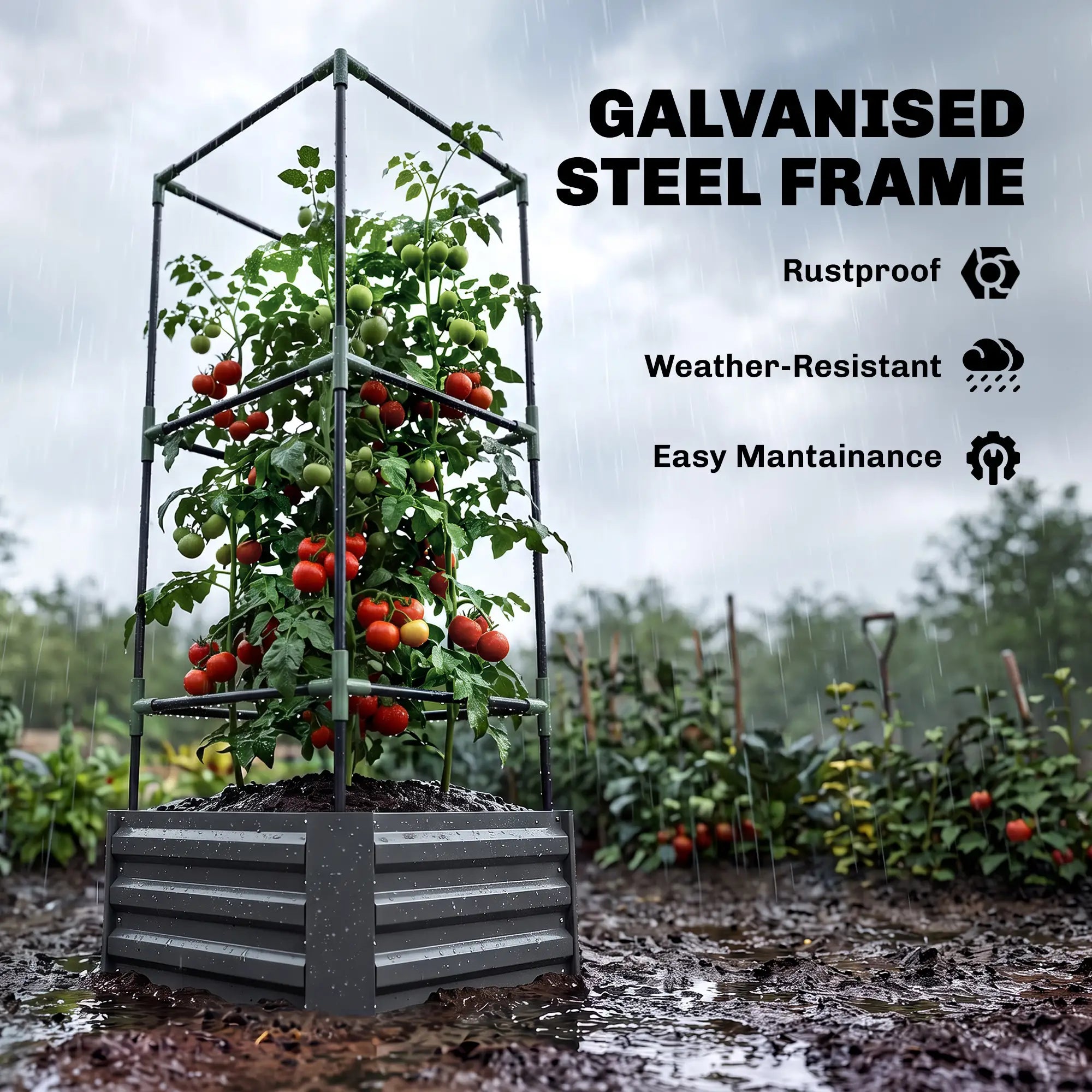 Galvanized Planter Box, Raised Garden Bed with Trellis, Grey Galvanized Planter Boxes at Gallery Canada