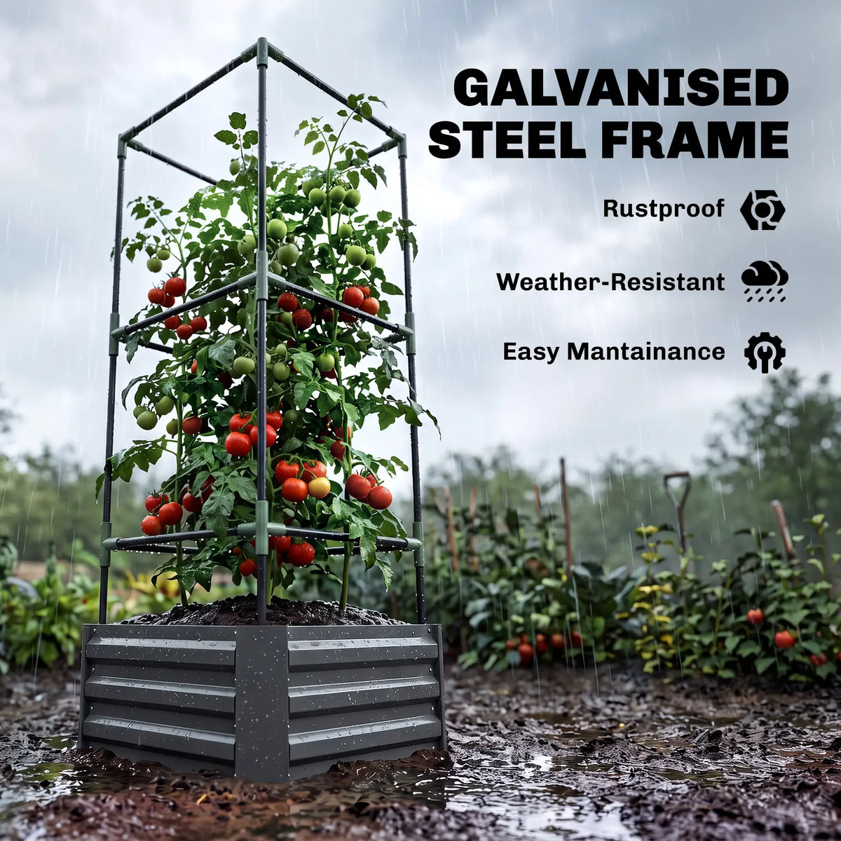 Galvanized Planter Box, Raised Garden Bed with Trellis, Grey Galvanized Planter Boxes at Gallery Canada