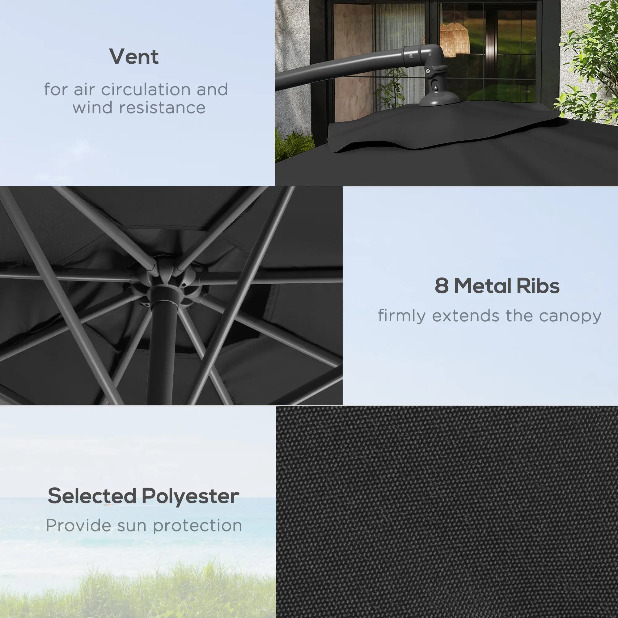 9.7ft Offset Patio Umbrella, Crank, Black Offset Cantilever Umbrellas at Gallery Canada