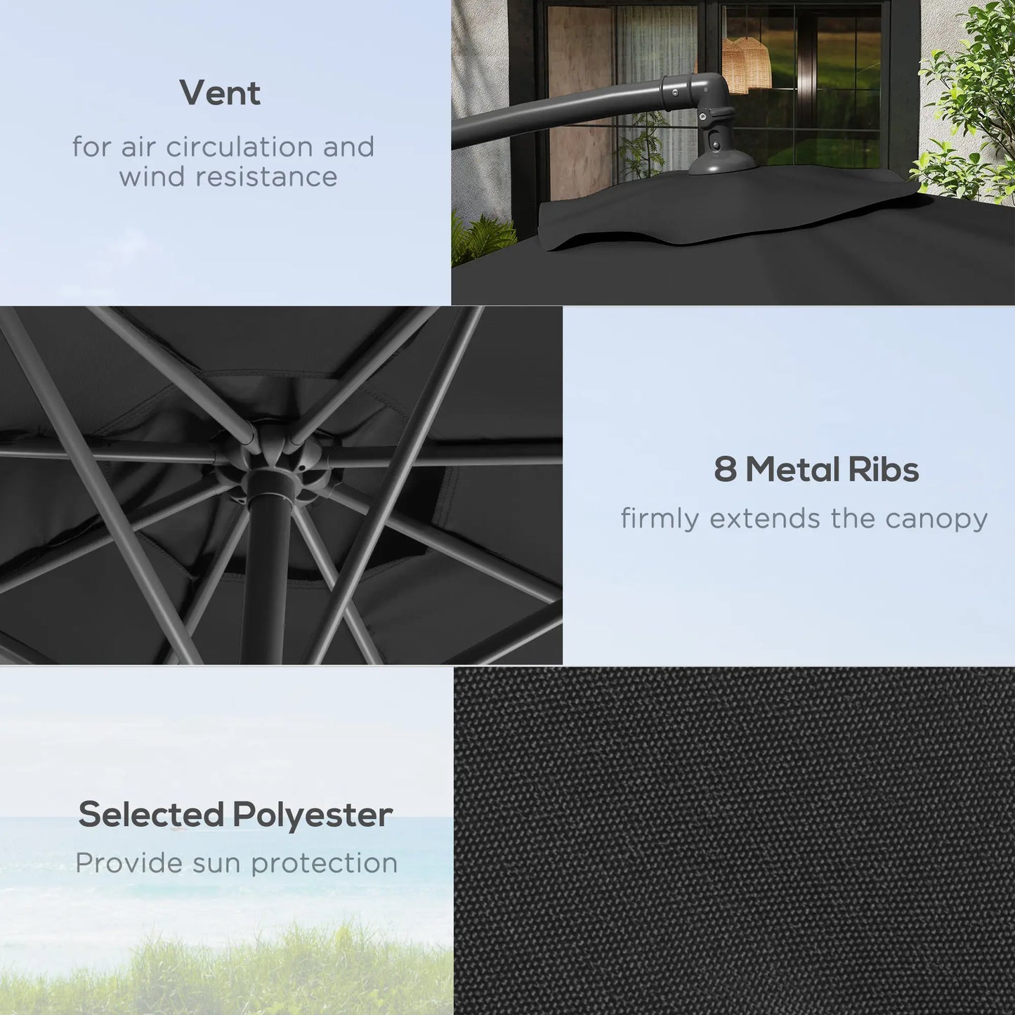 9.7ft Offset Patio Umbrella, Crank, Black Offset Cantilever Umbrellas at Gallery Canada