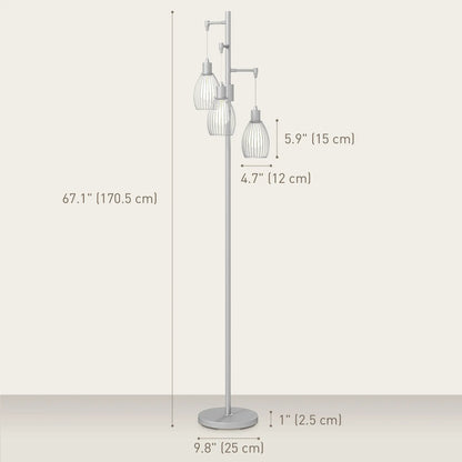 Industrial Floor Lamp, 3 Hanging Wire Lampshades, Dimmable, Silver Floor Lamps & Ceiling Fan Lights at Gallery Canada