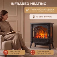 Cheminée électrique 1000W/2000W chauffage sur pied avec thermostat, effet flamme 3D, noir