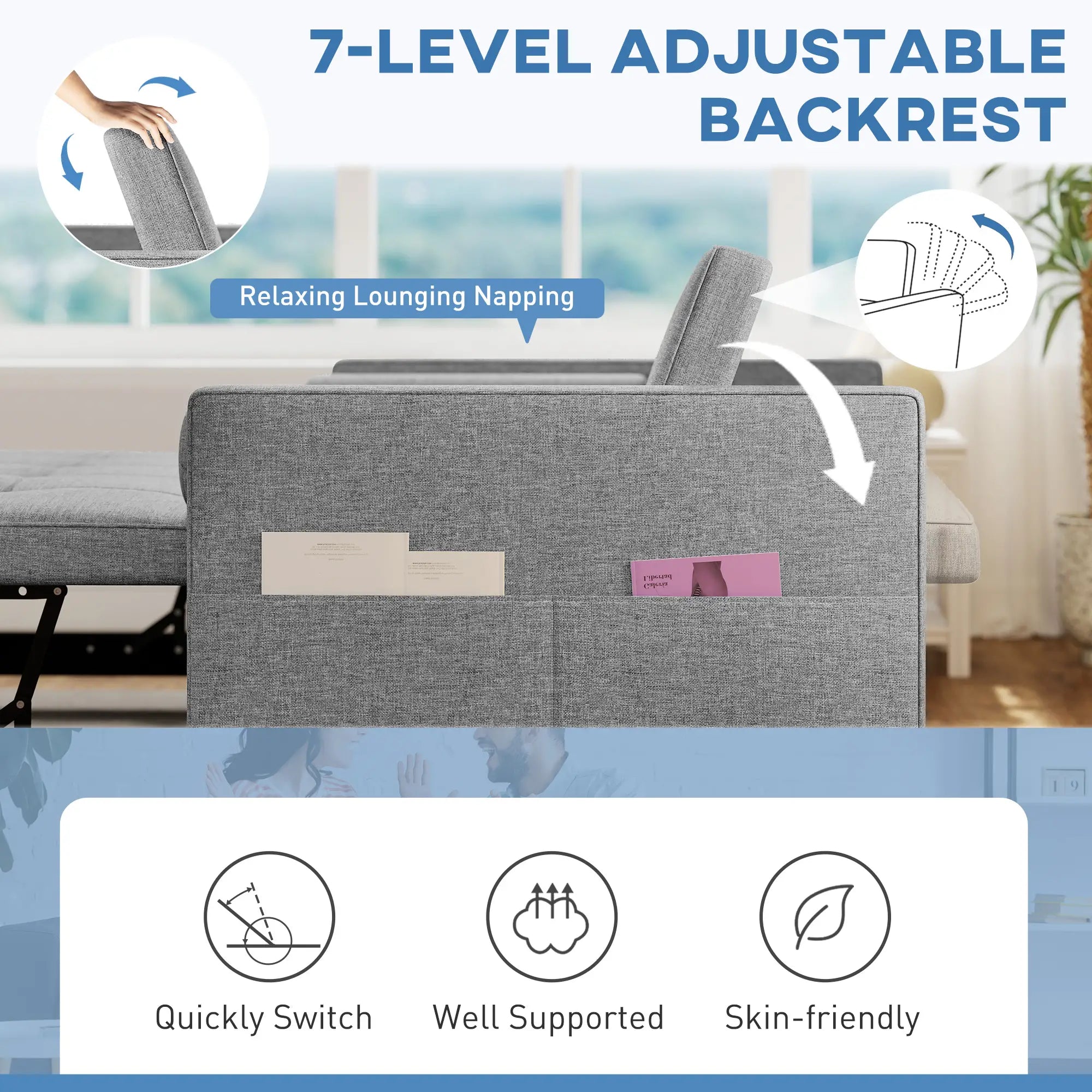 Pull Out Sofa Bed, Sleeper Couch with USB, Small Linen Loveseat, Grey 2-Seater Sofas at Gallery Canada