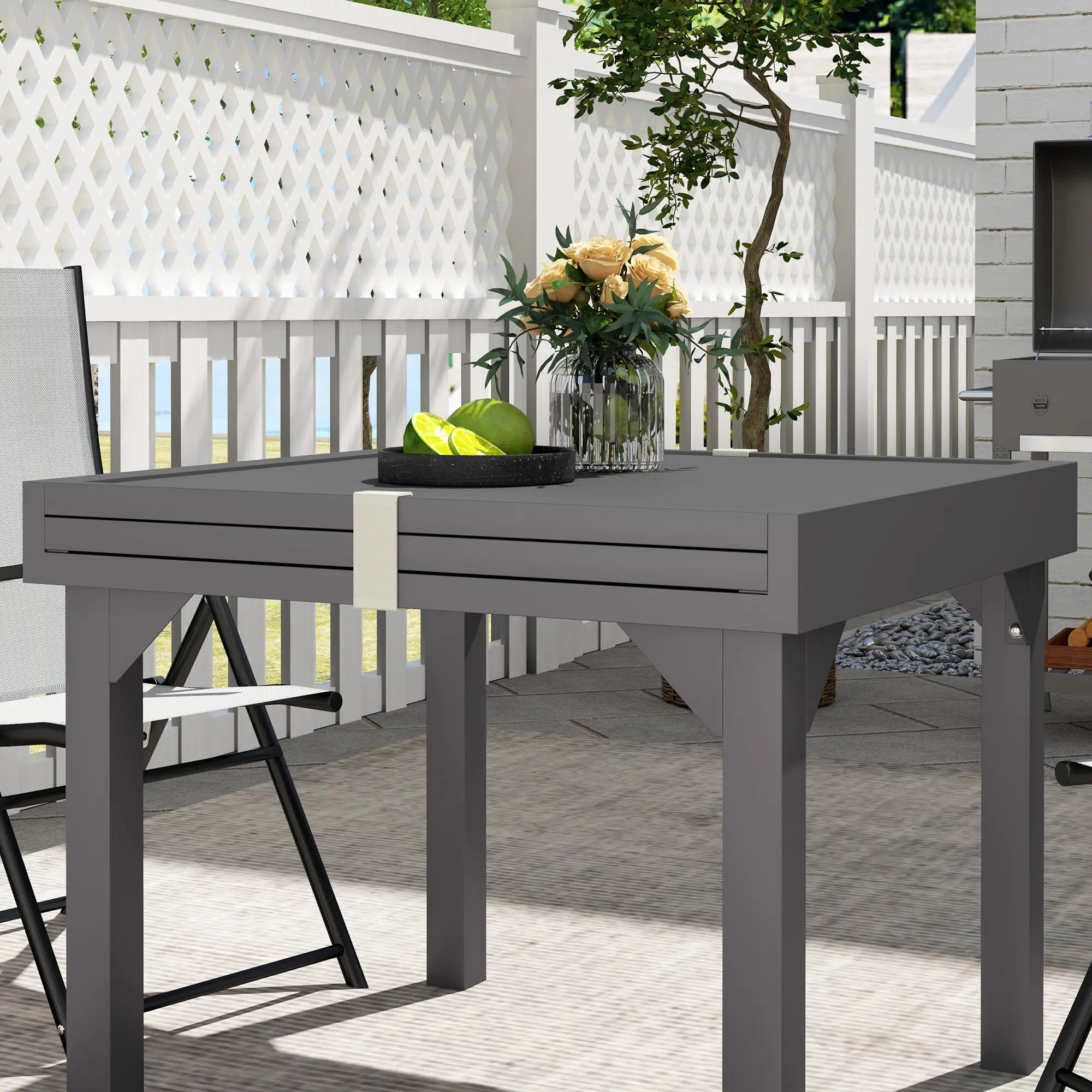 35-71 Inch Extendable Aluminum Outdoor Dining Table, Slatted Top, Grey Patio Dinning Tables at Gallery Canada