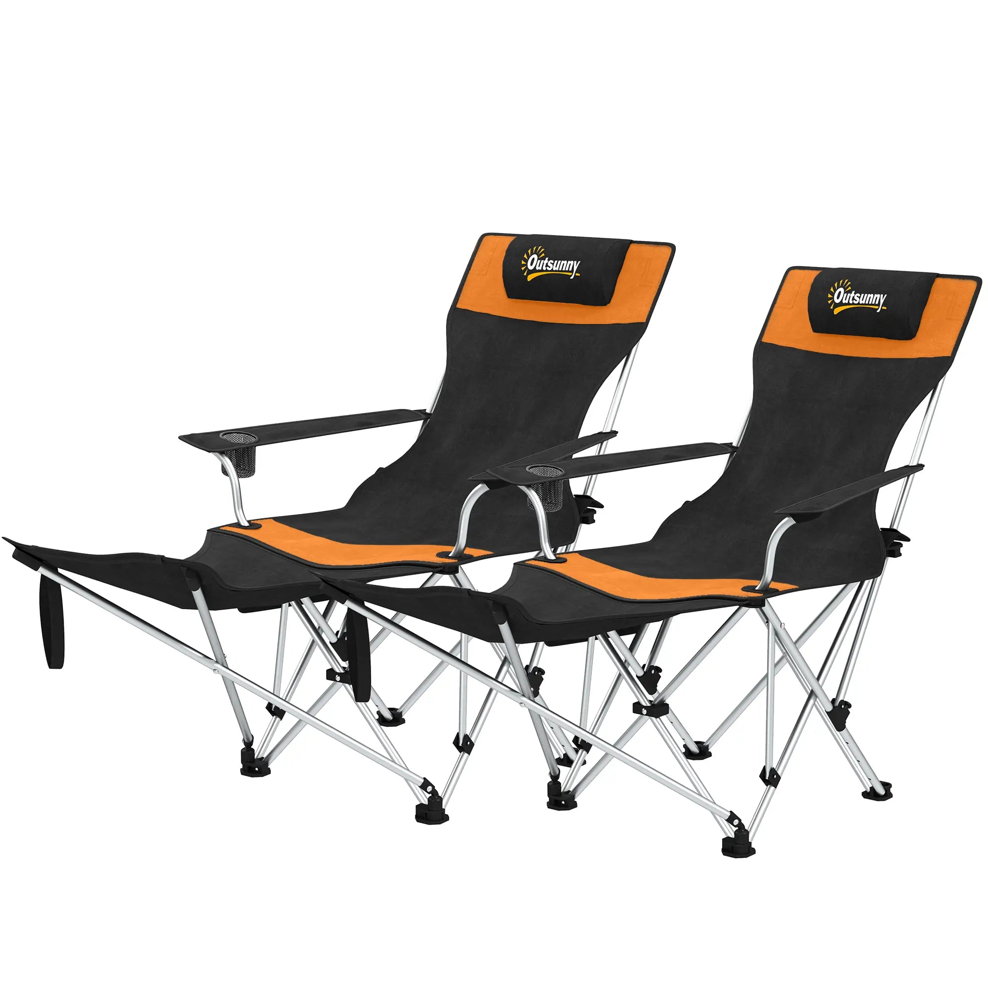 Reclining Camping Chair Set With Foot Rest, Headrest, Cup Holder, Storage Bag, Orange Picnic Tables & Camping Chairs Orange at Gallery Canada