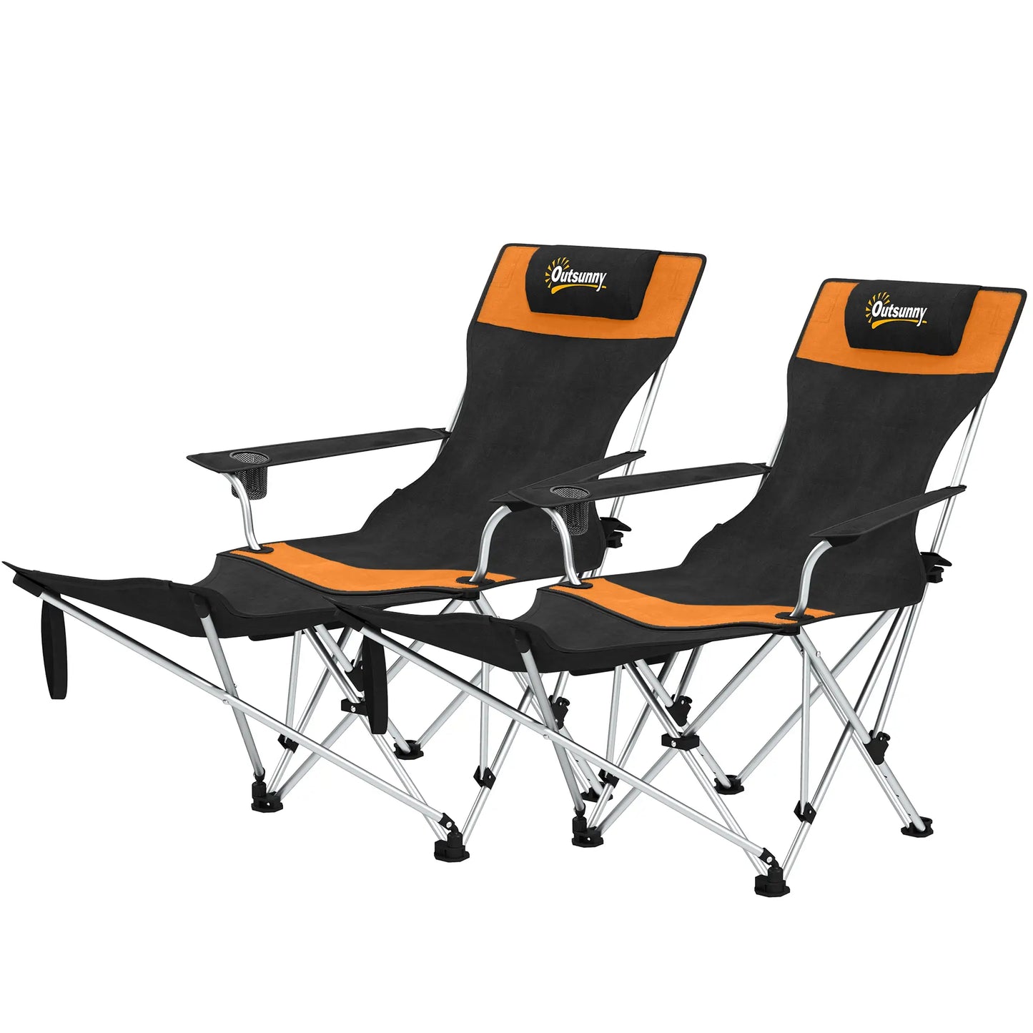 Reclining Camping Chair Set With Foot Rest, Headrest, Cup Holder, Storage Bag, Orange Picnic Tables & Camping Chairs Orange at Gallery Canada