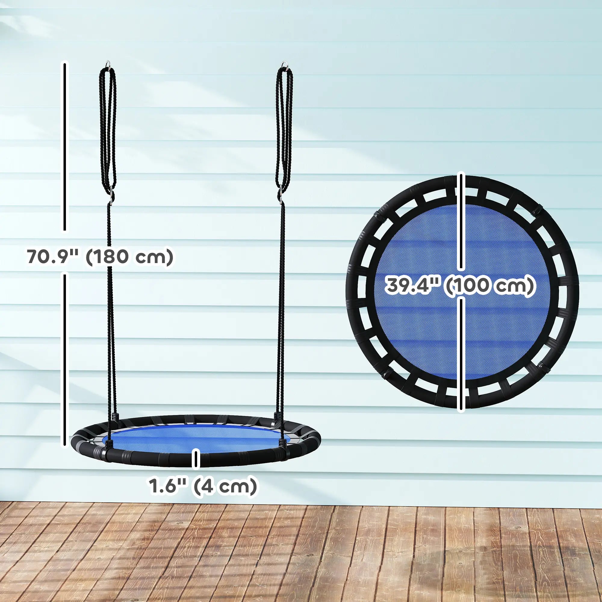 39 Inch Saucer Tree Swing, Adjustable Ropes, Outdoor, Navy Blue Gym Sets & Swings at Gallery Canada