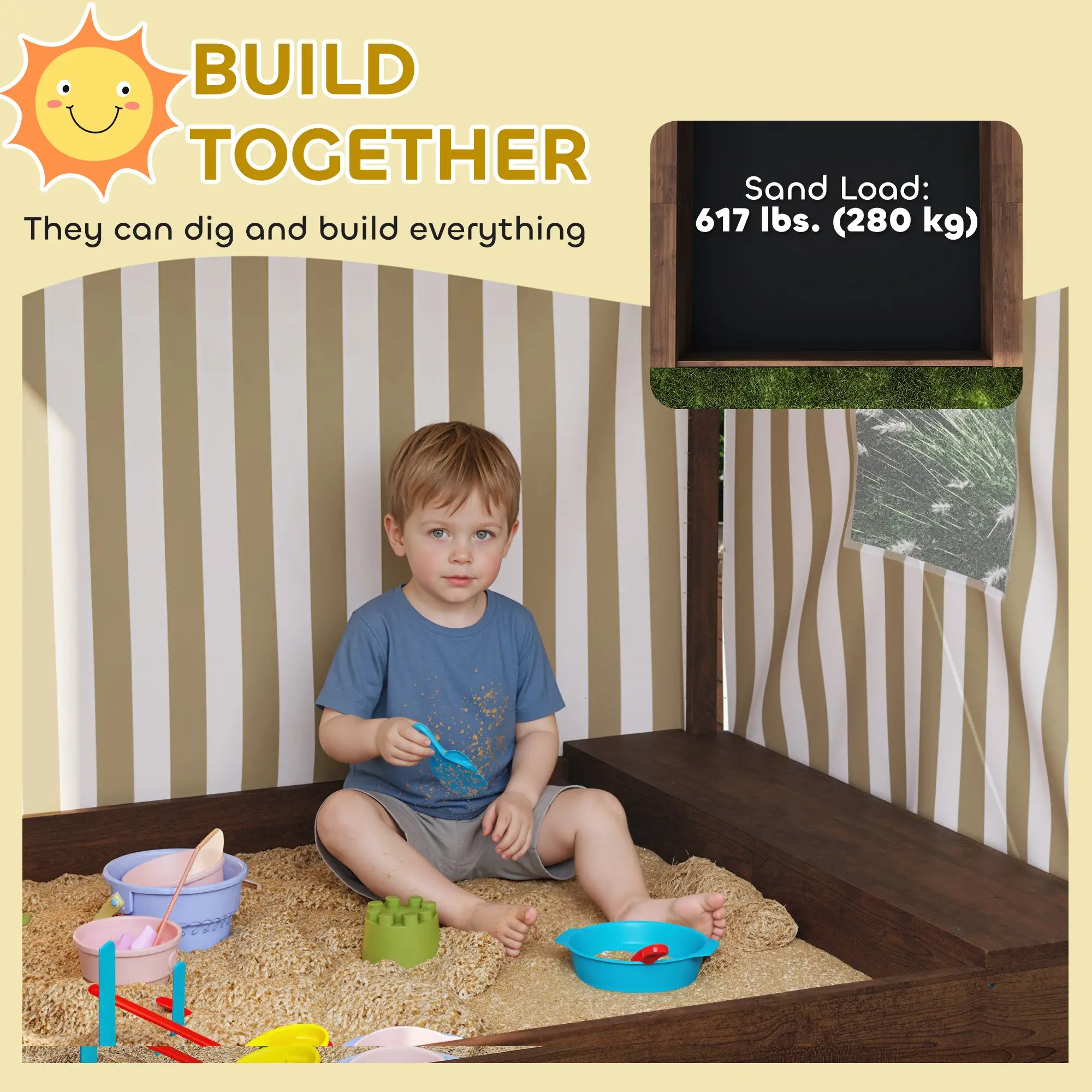Kids Sandbox with Canopy, Bench Seats, 56