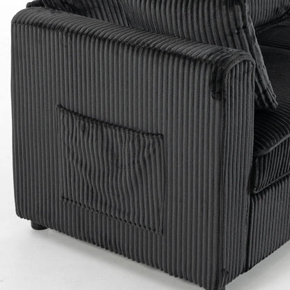Modular U-Shaped Corduroy Sofa, Dual Storage Ottoman, 4 Pillows, Dark Grey L Shaped Couchs at Gallery Canada