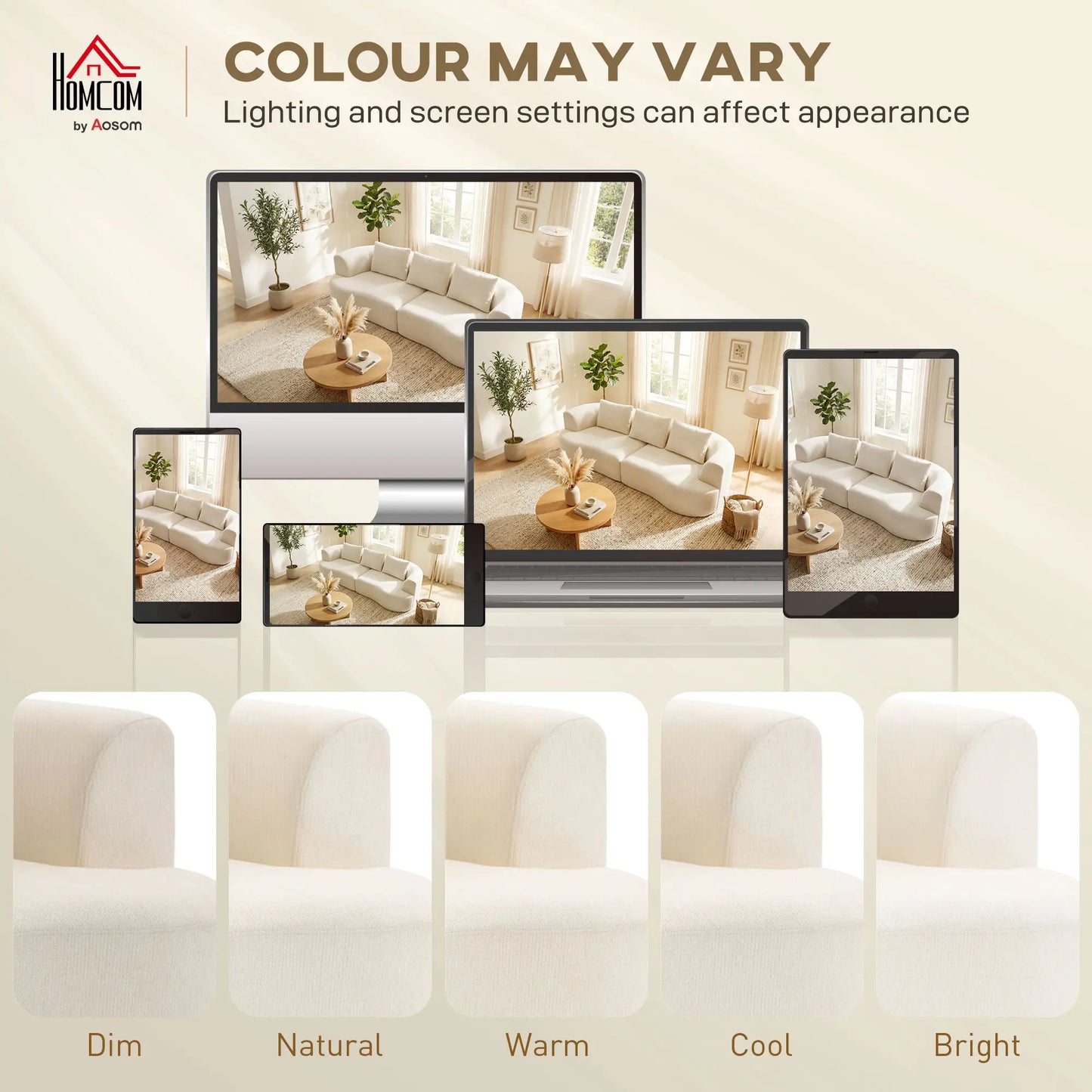 3 Seater Sofa, 102" Cream White, Chenille Couch With Spring Cushions, Cream White 3-Seater Sofas at Gallery Canada