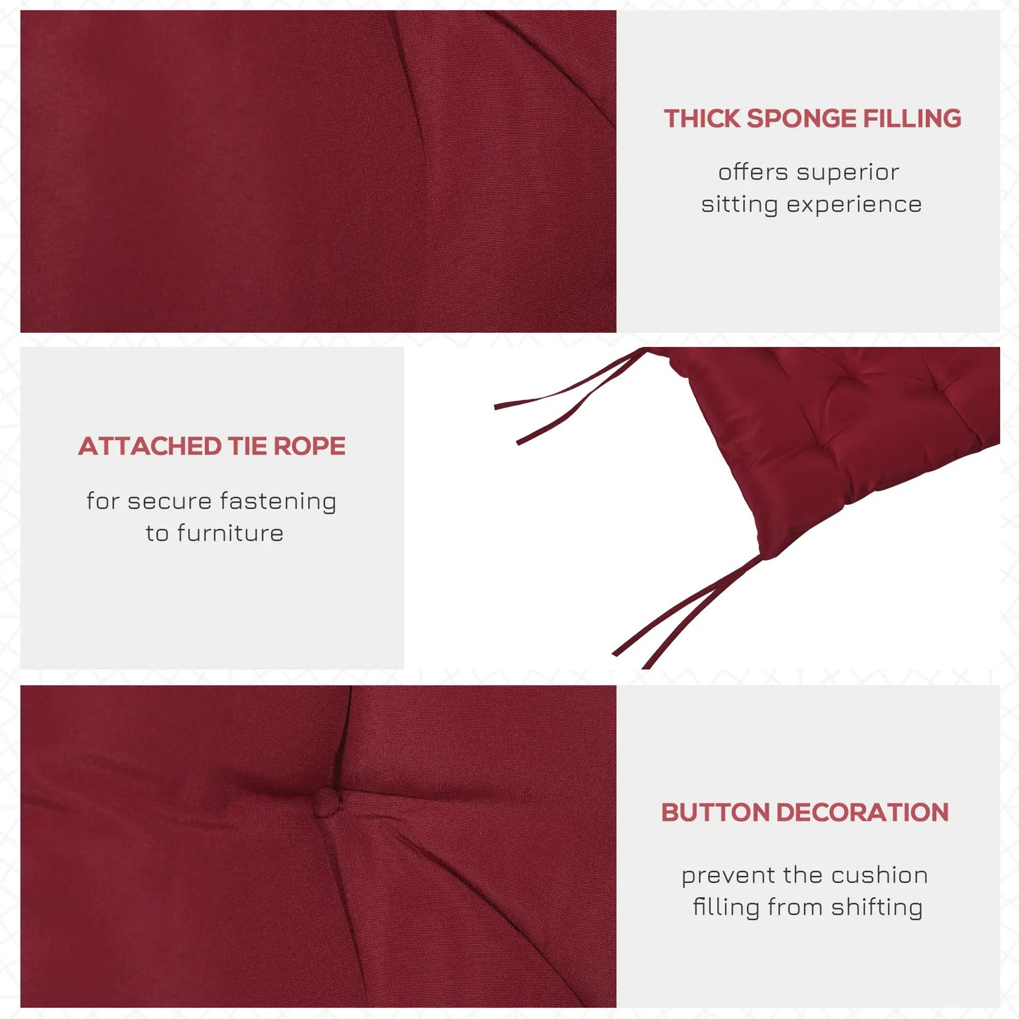 Porch Swing Cushion, Garden Bench Cushion with Backrest, Non-Slip 2-Seater, 39.4" x 38.6", Wine Red Patio Chair Cushions at Gallery Canada