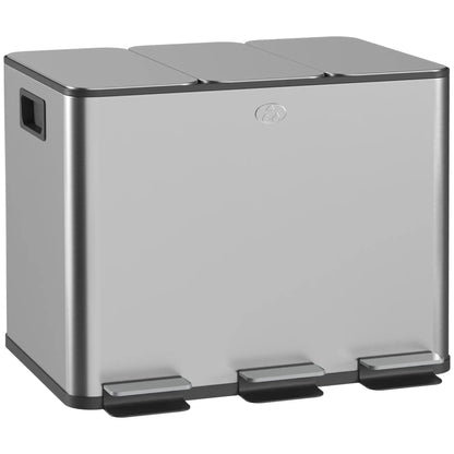 Triple Garbage Bin, Soft Close Trash Can, 3 x 20 Liter, Silver Household Supplies at Gallery Canada