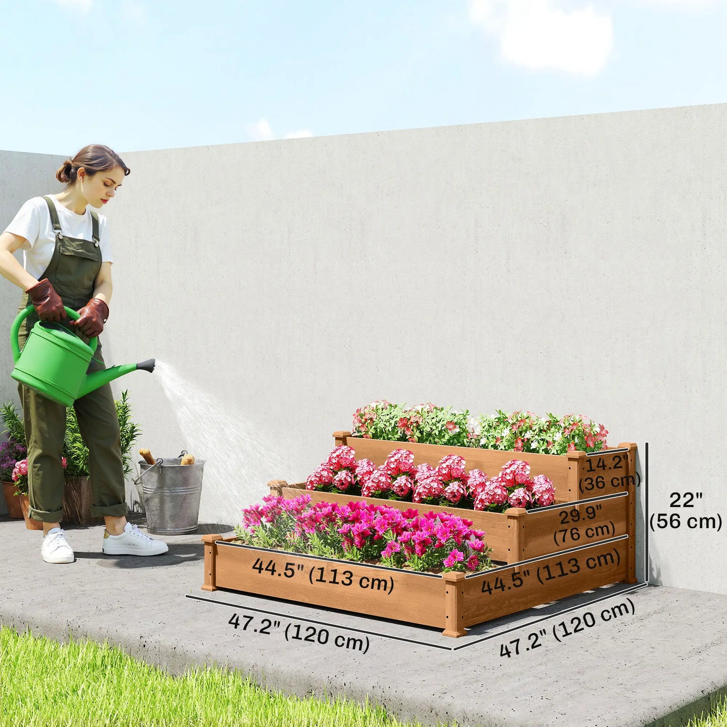 3-Tier Garden Bed Planter Box, 49"x49"x22", Brown Raised Garden Beds at Gallery Canada