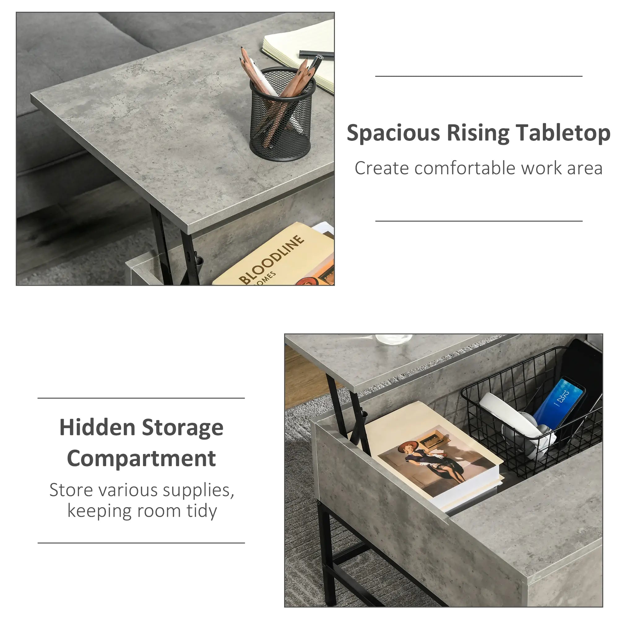 Lift Top Coffee Table, Hidden Storage, Living Room, Grey Coffee Tables at Gallery Canada
