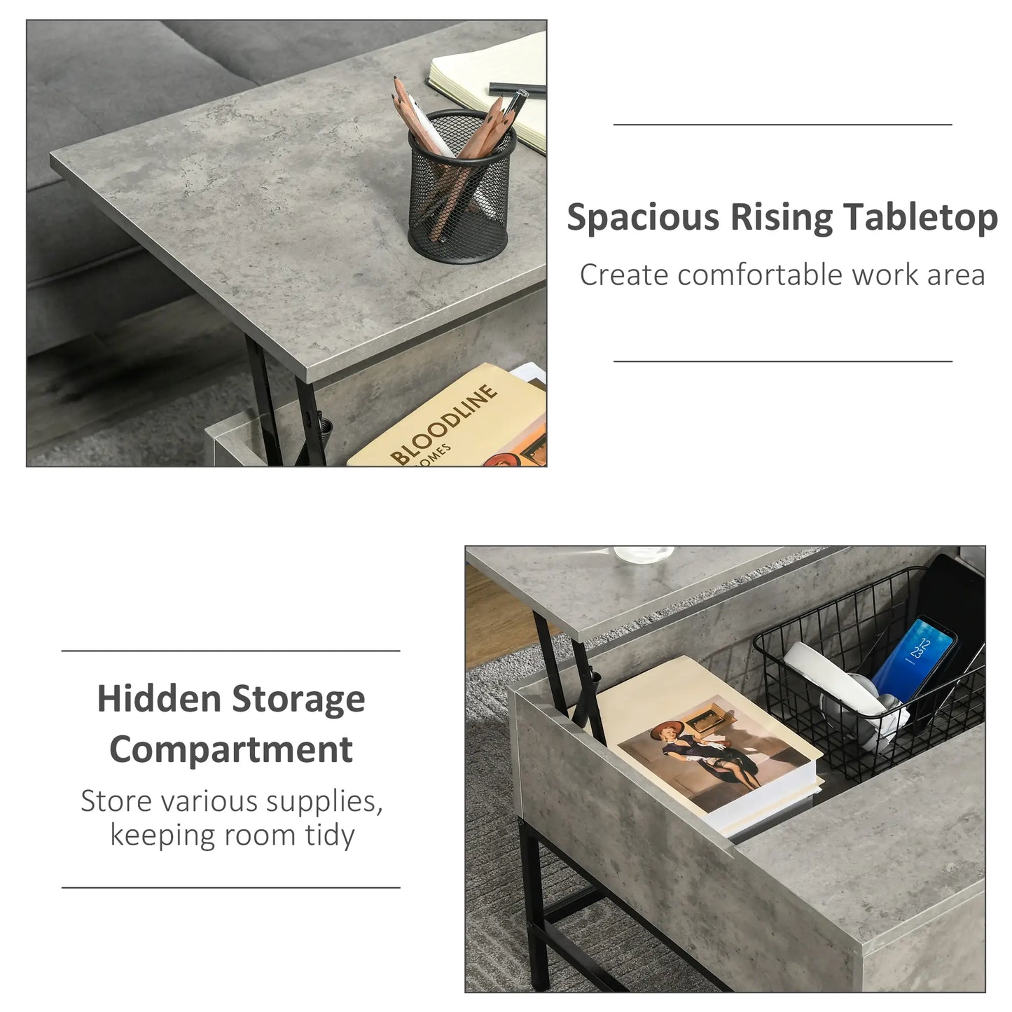 Lift Top Coffee Table, Hidden Storage, Living Room, Grey Coffee Tables at Gallery Canada