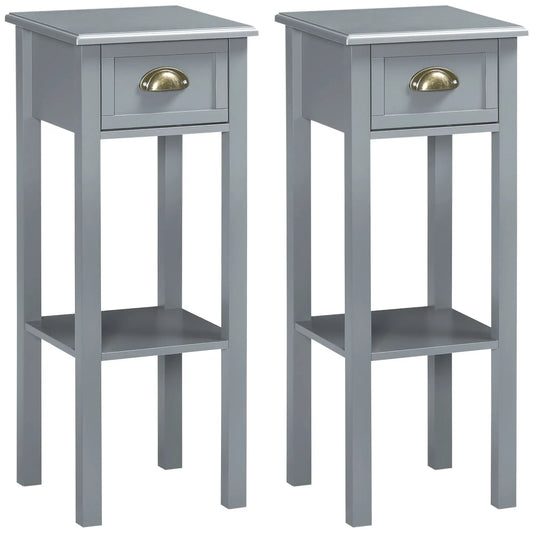 Bedside Table Set of 2 with Drawer and Shelf, Grey Side Tables Grey at Gallery Canada