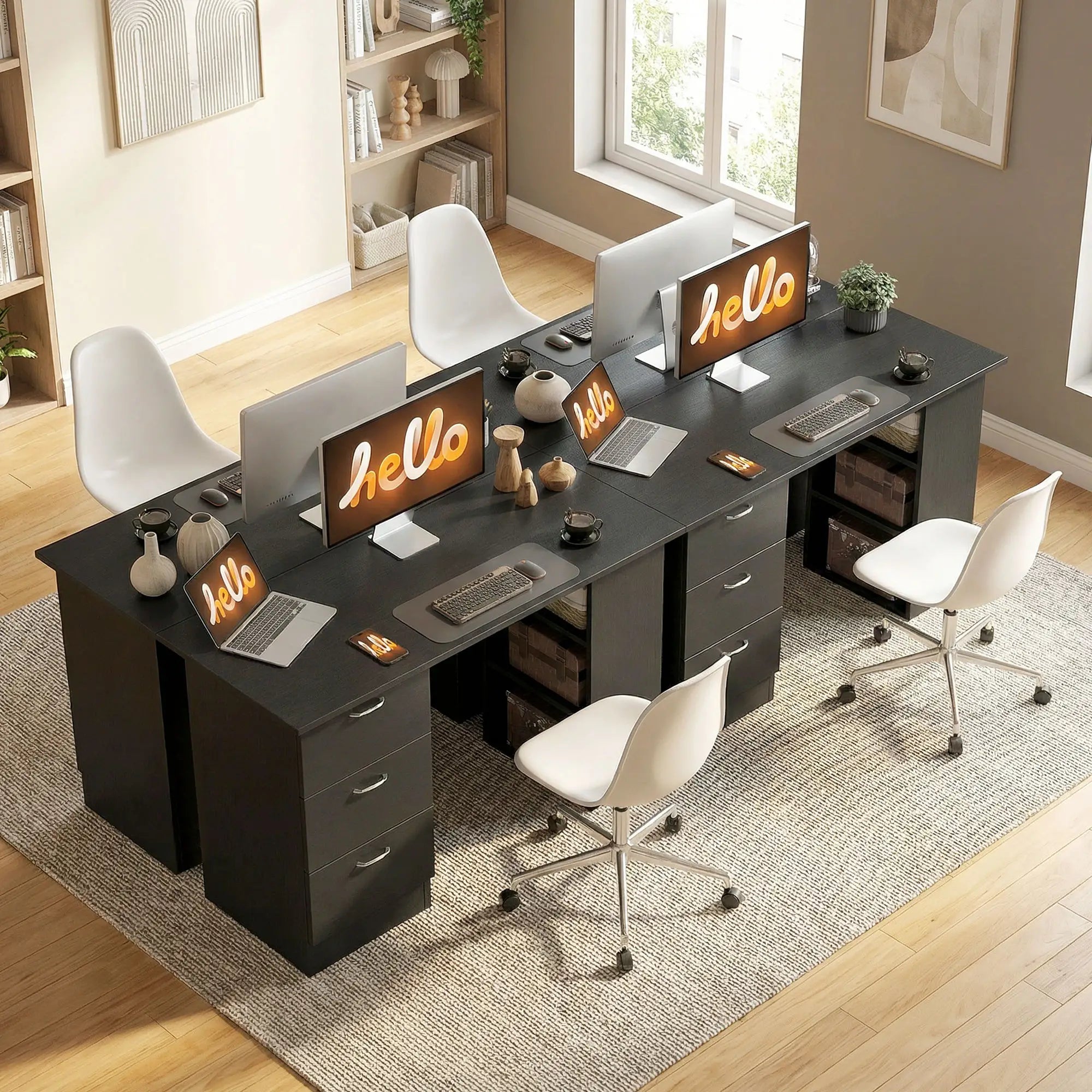 47 Inches Office Desk, 3-Tier Storage Shelves, Black Writing Desks at Gallery Canada