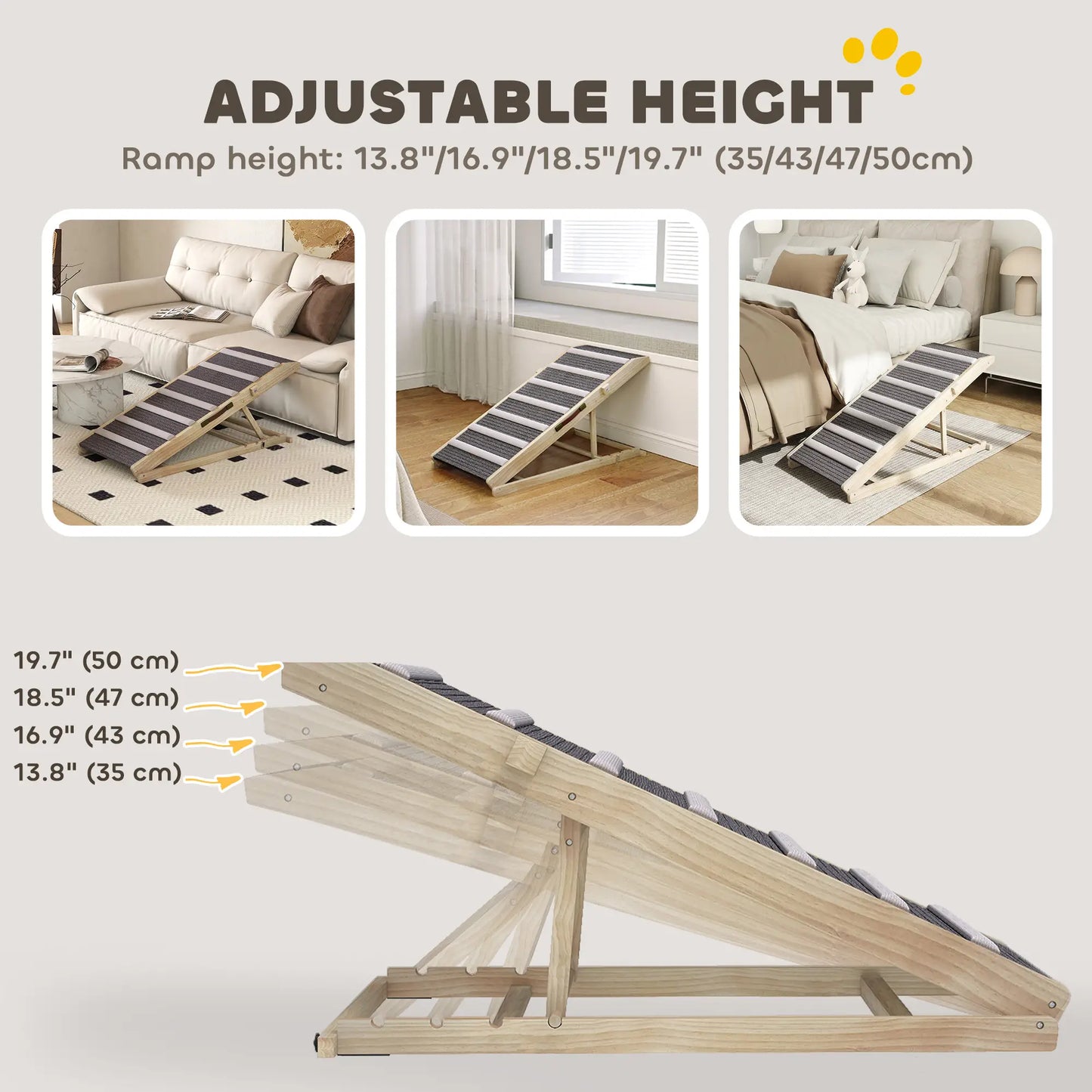 Rampes pliables pour chien pour canapé, 4 hauteurs réglables de 14" à 20", pour chiens de petite à grande taille