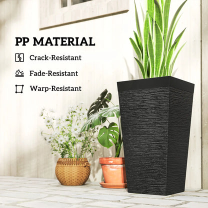 22.8" Tall Planters Set of 3, Stone Finish, Wheels, Drainage, Black Garden Accessories at Gallery Canada