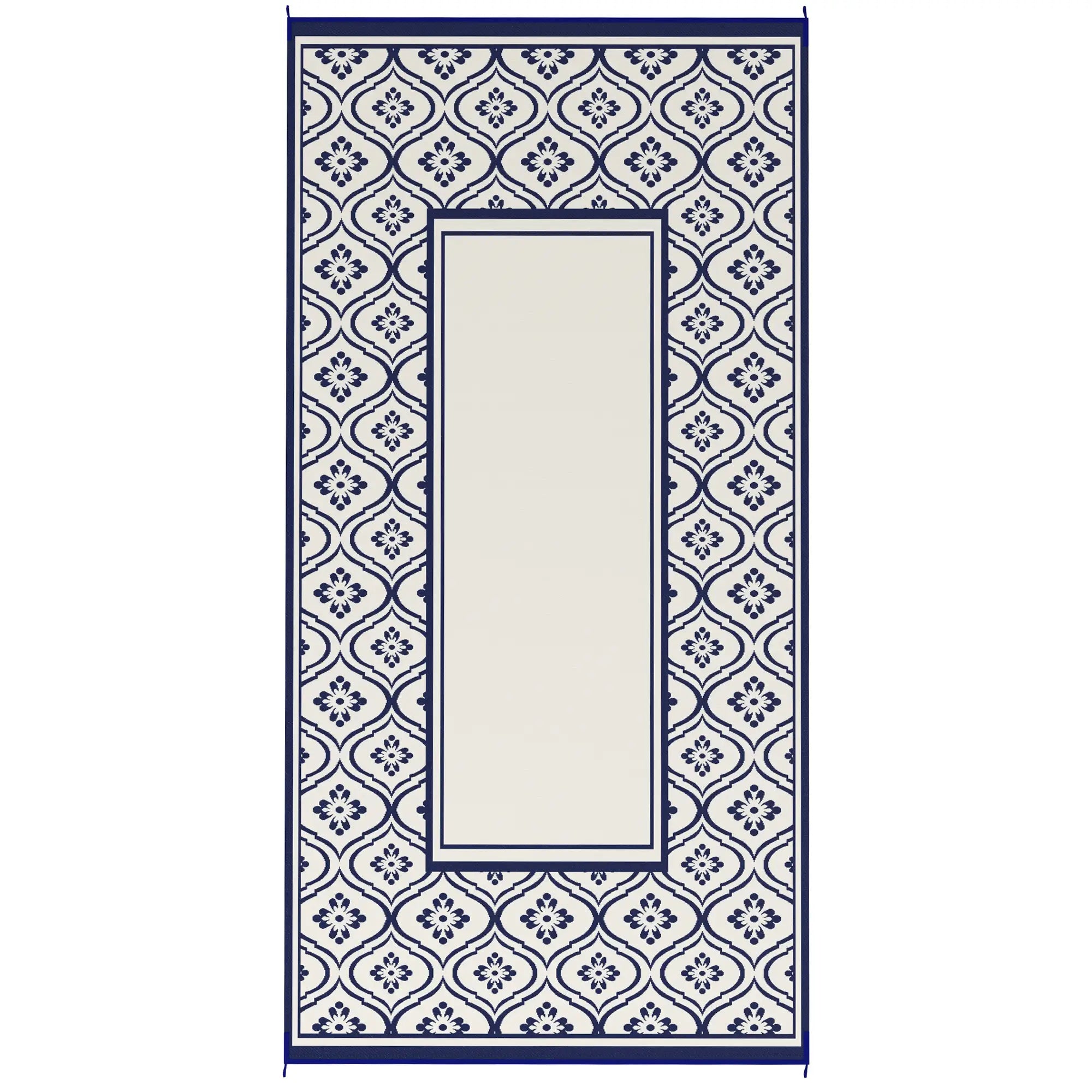 9' x 18' Outdoor RV Rug, Reversible, Gourd Border, White, Blue Garden Decor Blue and White at Gallery Canada