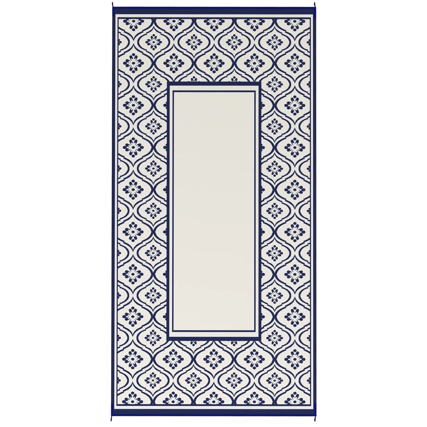 9' x 18' Outdoor RV Rug, Reversible, Gourd Border, White, Blue Garden Decor Blue and White at Gallery Canada