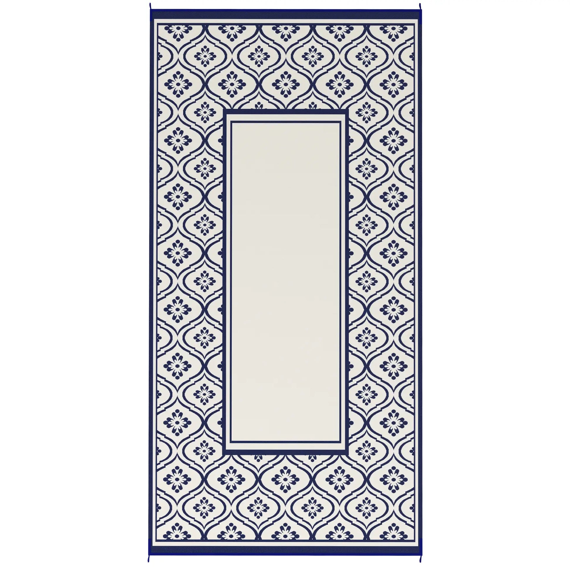 9' x 18' Outdoor RV Rug, Reversible, Gourd Border, White, Blue Garden Decor Blue and White at Gallery Canada