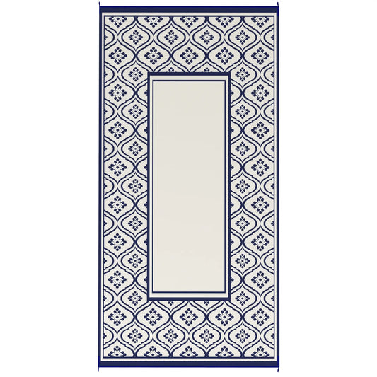9' x 18' Outdoor RV Rug, Reversible, Gourd Border, White, Blue Garden Decor Blue and White at Gallery Canada