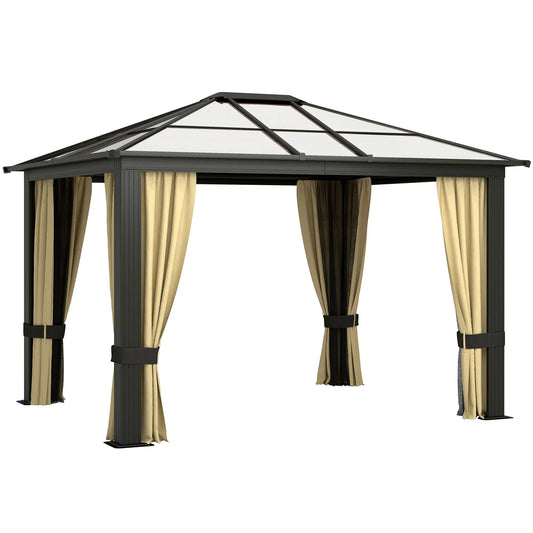 10' x 12' Hard Top Gazebo, Waterproof Canopy, Sun Shelter, Mosquito Netting Gazebos Beige & Brown at Gallery Canada