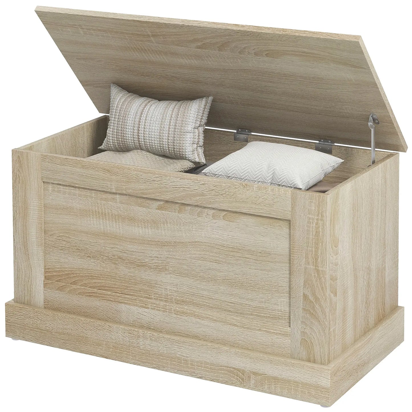 31.5 Inches Storage Chest, Wooden Trunk with Safety Hinge, Natural Wood Grain Storage Cabinets Natural Wood Grain at Gallery Canada