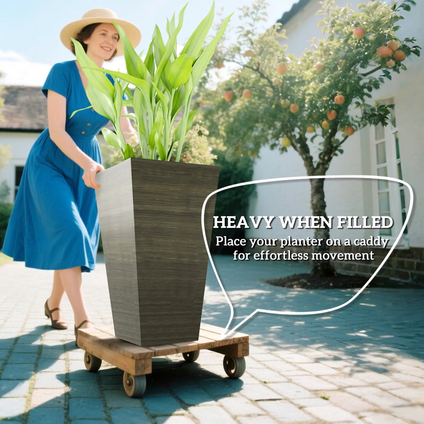 Ensemble de 3 Pots de Plante Hauts, 28 Pouces Taper, Bronze