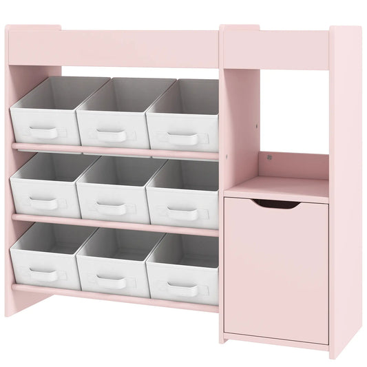 Kids Toy Storage Organizer, 9 Fabric Boxes, Cabinet Shelves, Pink