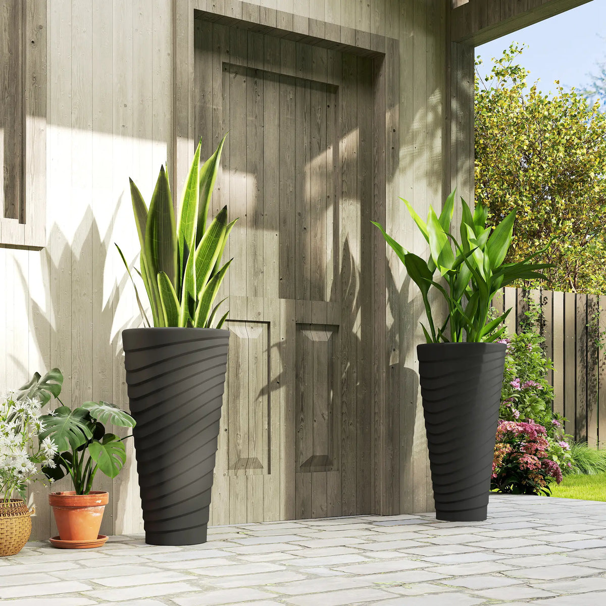 29" Tall Stackable Planters, Set of 2, Indoor Outdoor, Black Planter Set at Gallery Canada