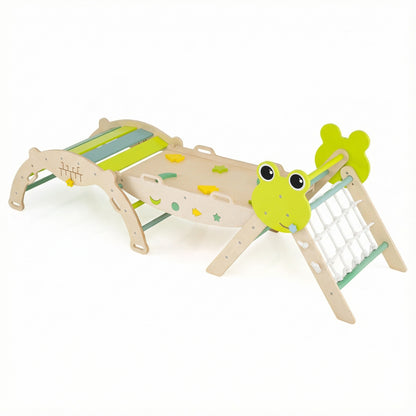 Triangle Climbing Set, Foldable Jungle Gym With Arch Ramp, Green