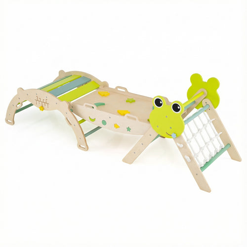 Triangle Climbing Set, Foldable Jungle Gym With Arch Ramp, Green