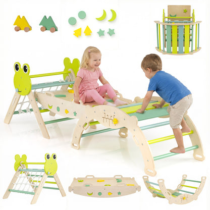 Triangle Climbing Set, Foldable Jungle Gym With Arch Ramp, Green