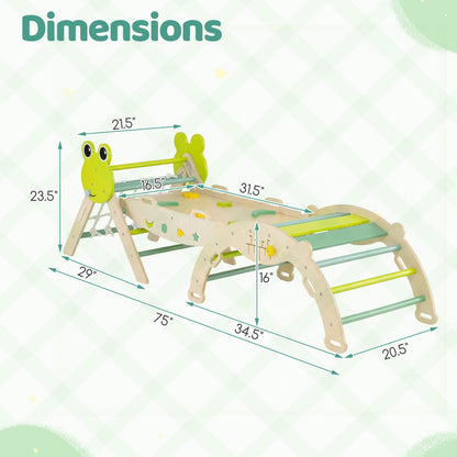 Triangle Climbing Set, Foldable Jungle Gym With Arch Ramp, Green
