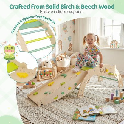 Triangle Climbing Set, Foldable Jungle Gym With Arch Ramp, Green